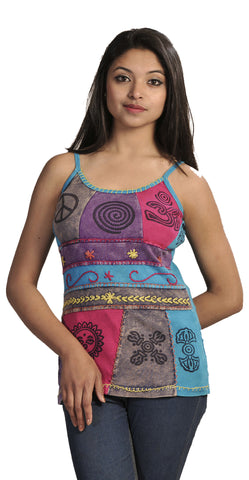 Multicolored Embroidery Strappy Summer Tops - TATTOPANI