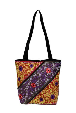 Floral Embroidery Colorful Tote Shoulder Bag - TATTOPANI
