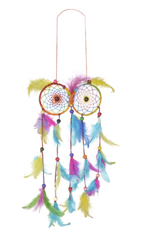 Double Dream Catcher With Multicolored Feathers. - craze-trade-limited