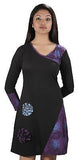 V-Neck Long Sleeved Dress With Side Flower Embroidery. - TATTOPANI