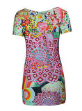 Rhinestone & Floral Pattern Short Sleeve Dress. - TATTOPANI