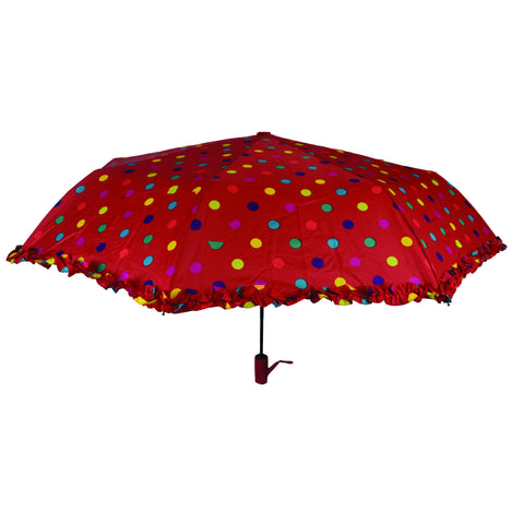 Automatic Red Umbrella with Colorful Polka Dot Pattern - craze-trade-limited