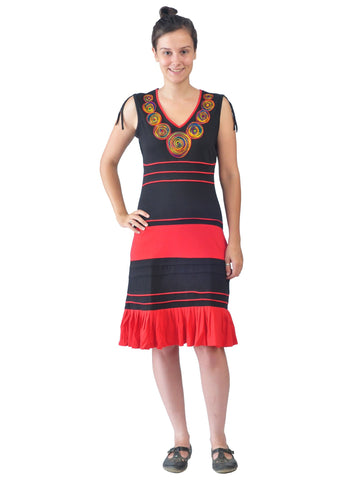 Colorful Neckline Embroidery Cotton Dress (No Refund/ No Exchange) - craze-trade-limited