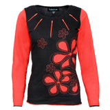 Flower Embroidery and Patch Red Tops - TATTOPANI