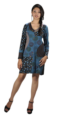 Neckline Embroidery Long Sleeved Dress. - TATTOPANI
