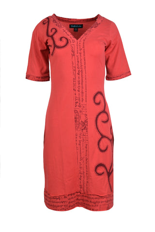  Sleeve Mantra Print Evening Dress 