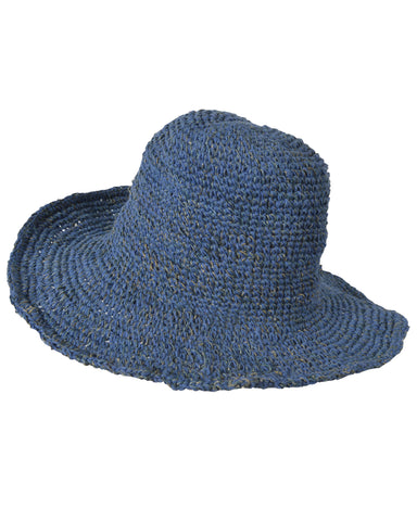 Blue Wide Brim Knitted Summer Crochet Hemp Cotton Mix Hat - craze-trade-limited