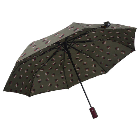 Colorful Owl Pattern Strong & Durable Automatic Open Folding Umbrella-Grey 