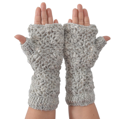 Light Grey Fingerless Woolen Gloves Mitten Hand Warmer- CM-GLOVE100LGRY - TATTOPANI