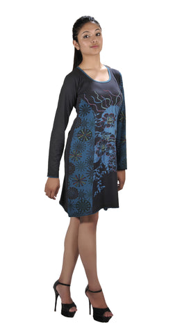Sleeved Dress with Front Embroidery