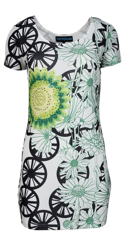 Floral Print & Short Sleeve Mini Length Dress. - TATTOPANI