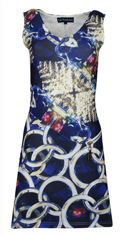 Abstract Color Print &  Rhinestone Patch Dress. - craze-trade-limited