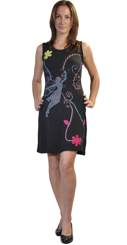 Angle & Floral Embroidery Sleeveless Dress. - craze-trade-limited