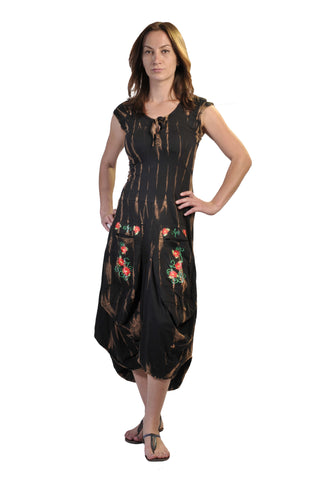 Calf Length Embroidery Short Sleeve Dress. - craze-trade-limited