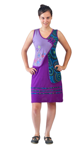 Front Overlap Design Spiral Print Sleeveless Dress. - TATTOPANI