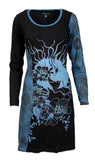  Sleeved Dress with Front Embroidery