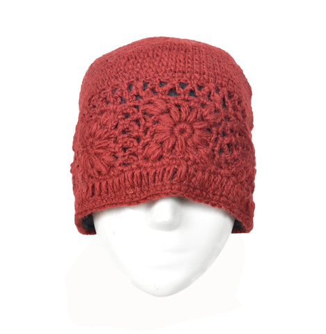 Maroon woolen crocheted beanie hat- CM-HAT100MRN - TATTOPANI