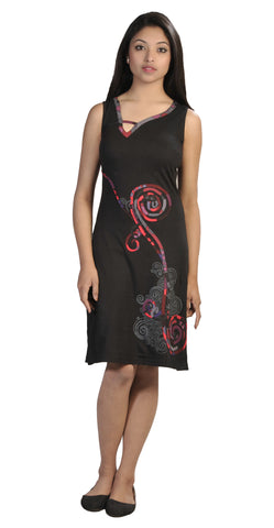 Ladies Sleeveless Spiral Print Design Dress. - TATTOPANI