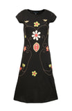 Cotton Cap Sleeve Dress With Flower Embroidery. - craze-trade-limited