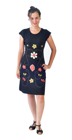 Cotton Cap Sleeve Dress With Flower Embroidery. - craze-trade-limited