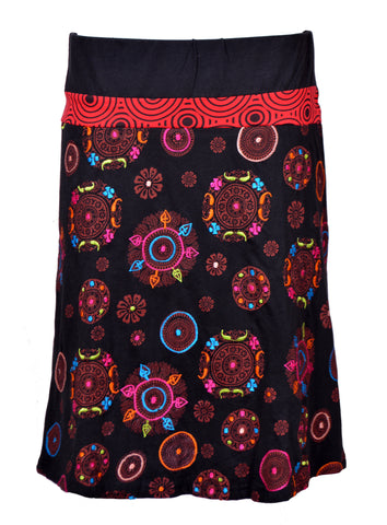 Multicolored Mandala Embroidery Knee-Length Skirt - TATTOPANI