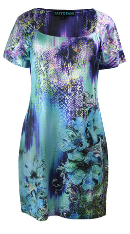 Colorful Abstract Floral Print Short Sleeve Dress. - craze-trade-limited