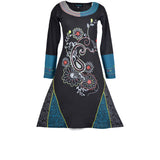 Ladies Long Sleeved Dress with Flower Embroidery and Patch.