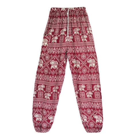 CAIDA Women Red Elephant Design Loose Fit Harem Pants Hippie  Workout Party Beach Pants Casual Trousers Dropshipping