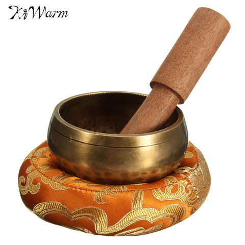KiWarm 8cm Hand Hammered Chakra Tibetan Singing Bowl Set Wood Sticker Mat for Meditation Yoga Buddhism Gifts Home Decor Crafts