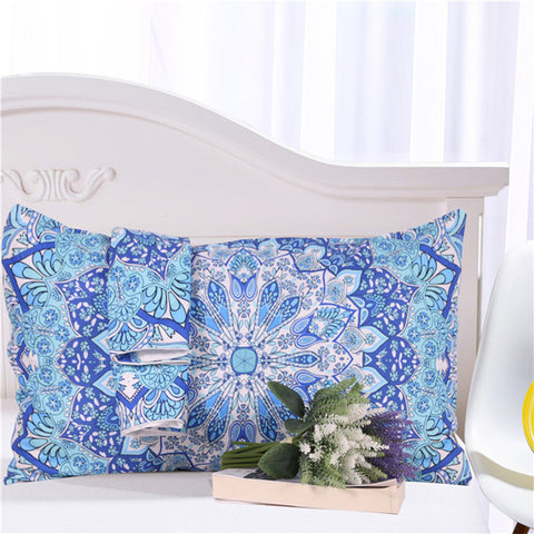BeddingOutlet 1 Piece Bohemian Floral Paisley Pattern Pillowcase Blue India Hippie Themed Pillow Cover Microfiber Pillow Case