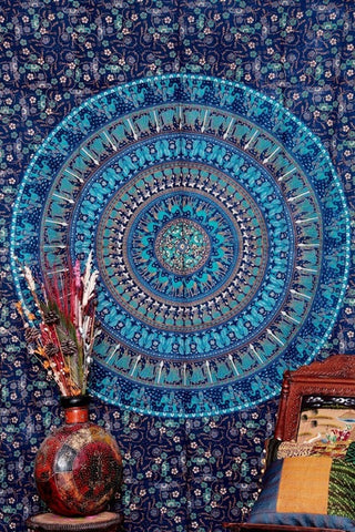 CAMMITEVER 2017 Latest Blue Yogo Mat Round Mandala Indian Hippie Boho Tapestry Beach Picnic Throw Towel  Blanket Home Decor