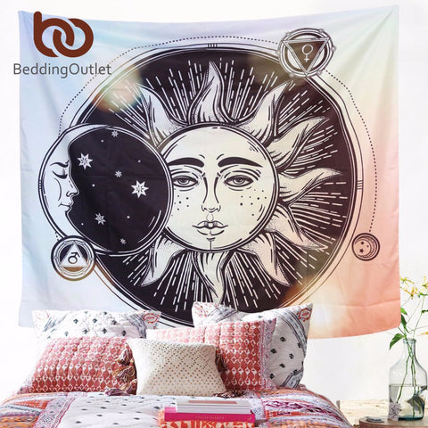 BeddingOutlet Sun Moon Hippie Tapestry Wall Hanging Bohemian Celestial Printed Window Door Curtain 130x150cm 150x200cm - craze-trade-limited