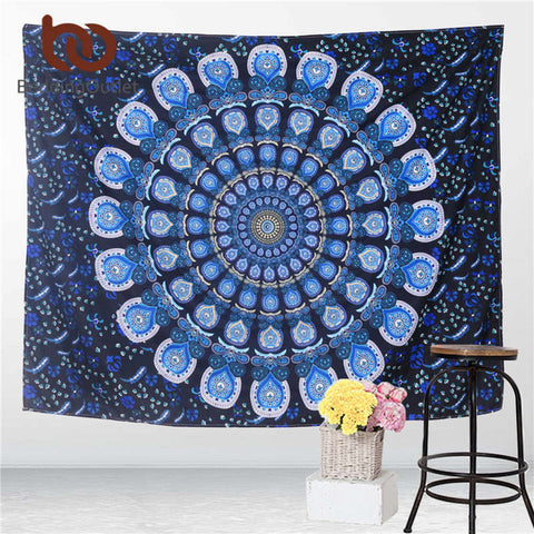 BeddingOutlet Peacock Tapestry Blue Home Textiles Indian Mandala Tapestry Wall Hanging Bohemian Bedspread Hippie Sheet