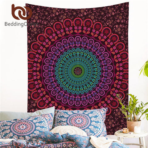 BeddingOutlet Hippie Bohemia Tapestry Mandala Wall Tapestry 200cm Indian Polyester Bed Sheet Soft Wall Carpet